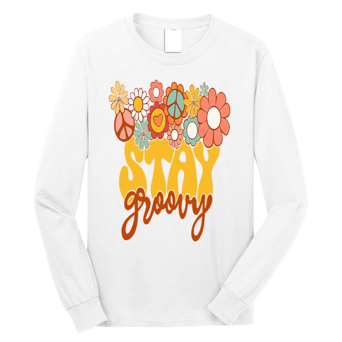 Retro Sunflower Hippie Stay Groovy Positive Mind Happy Life Long Sleeve Shirt