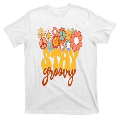 Retro Sunflower Hippie Stay Groovy Positive Mind Happy Life T-Shirt