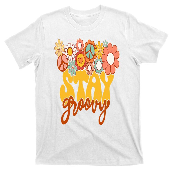 Retro Sunflower Hippie Stay Groovy Positive Mind Happy Life T-Shirt