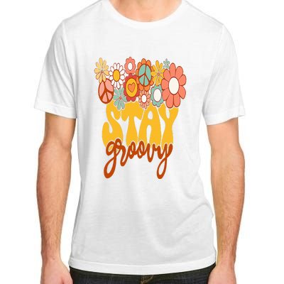 Retro Sunflower Hippie Stay Groovy Positive Mind Happy Life Adult ChromaSoft Performance T-Shirt