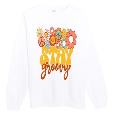 Retro Sunflower Hippie Stay Groovy Positive Mind Happy Life Premium Crewneck Sweatshirt