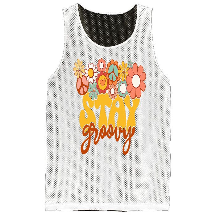 Retro Sunflower Hippie Stay Groovy Positive Mind Happy Life Mesh Reversible Basketball Jersey Tank