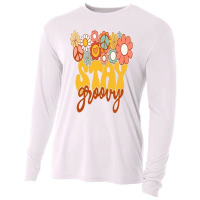 Retro Sunflower Hippie Stay Groovy Positive Mind Happy Life Cooling Performance Long Sleeve Crew