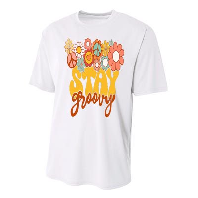 Retro Sunflower Hippie Stay Groovy Positive Mind Happy Life Performance Sprint T-Shirt