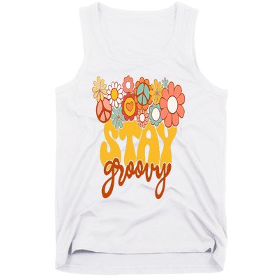 Retro Sunflower Hippie Stay Groovy Positive Mind Happy Life Tank Top