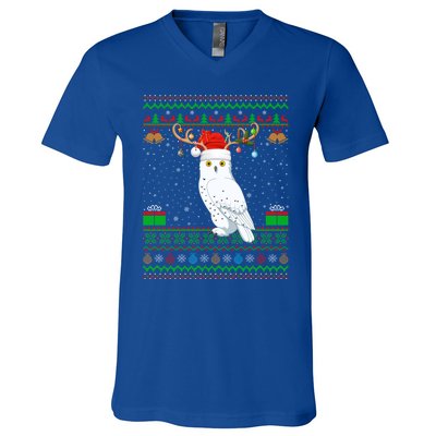 Reindeer Santa Hat Matching Ugly Snowy Owl Bird Christmas Funny Gift V-Neck T-Shirt