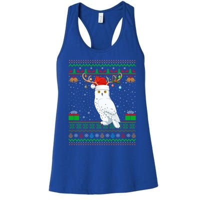 Reindeer Santa Hat Matching Ugly Snowy Owl Bird Christmas Funny Gift Women's Racerback Tank