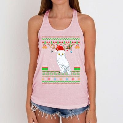 Reindeer Santa Hat Matching Ugly Snowy Owl Bird Christmas Funny Gift Women's Knotted Racerback Tank