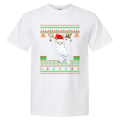 Reindeer Santa Hat Matching Ugly Snowy Owl Bird Christmas Funny Gift Garment-Dyed Heavyweight T-Shirt