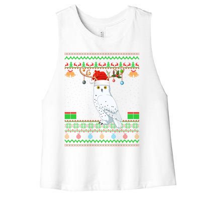 Reindeer Santa Hat Matching Ugly Snowy Owl Bird Christmas Funny Gift Women's Racerback Cropped Tank