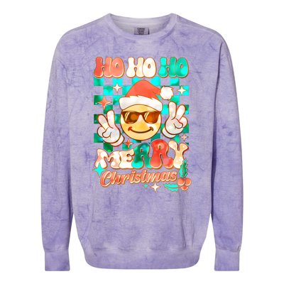 Retro Smiley Ho Ho Ho Merry Christmas Colorblast Crewneck Sweatshirt