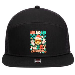 Retro Smiley Ho Ho Ho Merry Christmas 7 Panel Mesh Trucker Snapback Hat