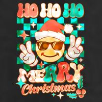 Retro Smiley Ho Ho Ho Merry Christmas 7 Panel Mesh Trucker Snapback Hat