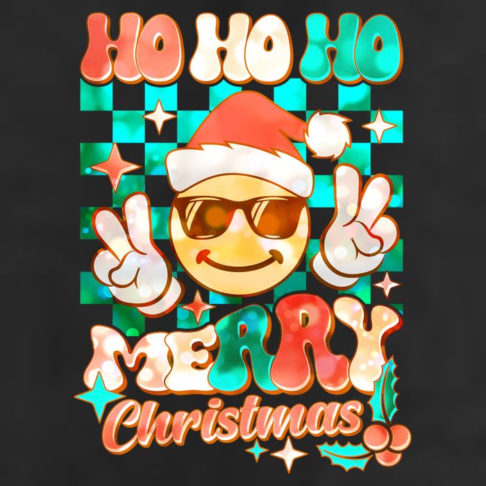 Retro Smiley Ho Ho Ho Merry Christmas 7 Panel Mesh Trucker Snapback Hat