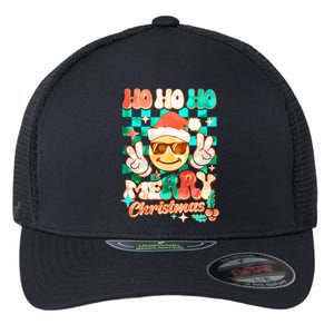 Retro Smiley Ho Ho Ho Merry Christmas Flexfit Unipanel Trucker Cap