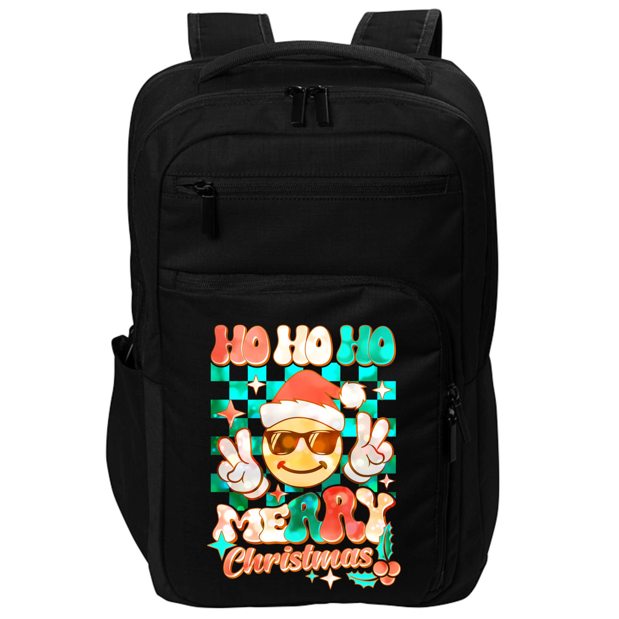 Retro Smiley Ho Ho Ho Merry Christmas Impact Tech Backpack