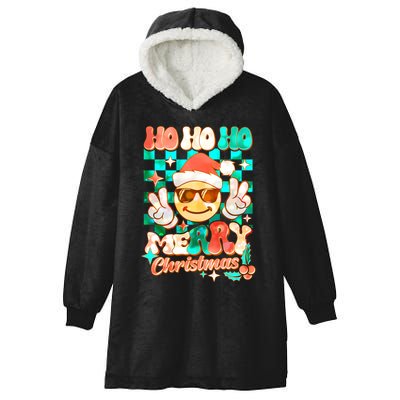 Retro Smiley Ho Ho Ho Merry Christmas Hooded Wearable Blanket