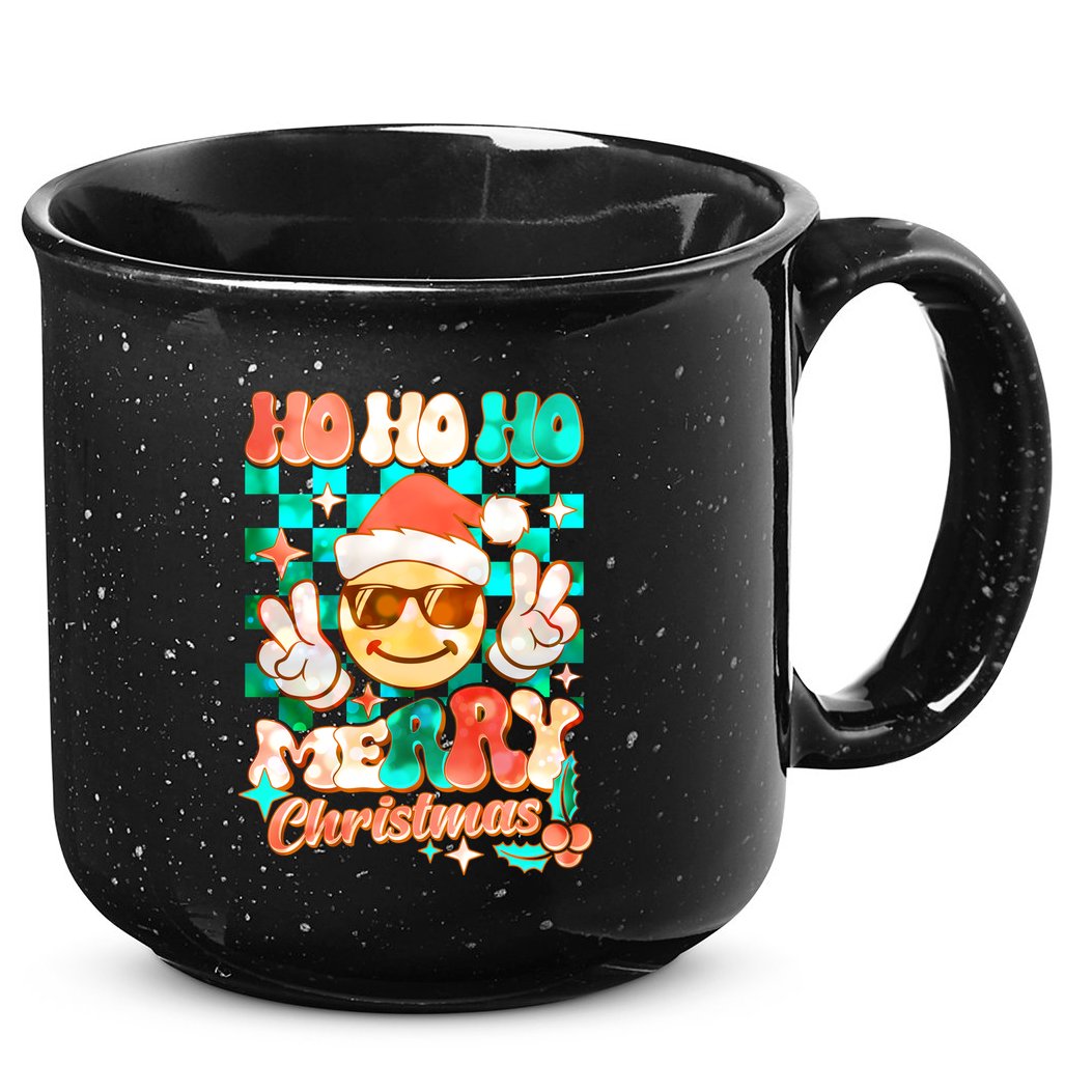 Retro Smiley Ho Ho Ho Merry Christmas 15oz Campfire Ceramic Mug