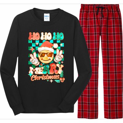 Retro Smiley Ho Ho Ho Merry Christmas Long Sleeve Pajama Set