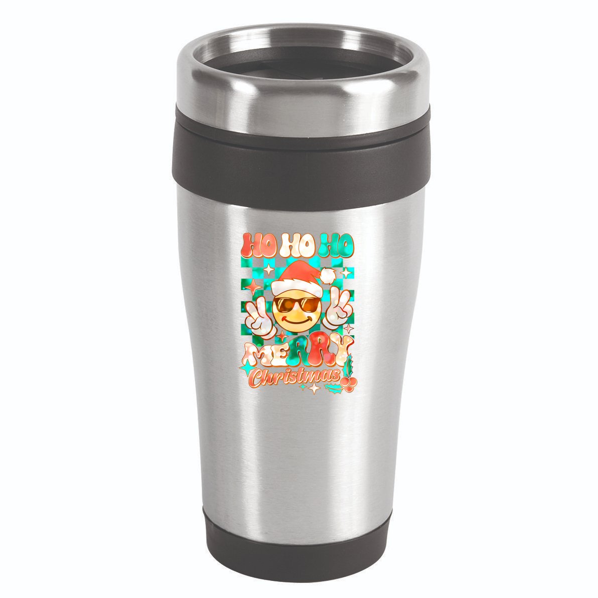 Retro Smiley Ho Ho Ho Merry Christmas 16oz Travel Tumbler