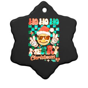 Retro Smiley Ho Ho Ho Merry Christmas Ceramic Star Ornament