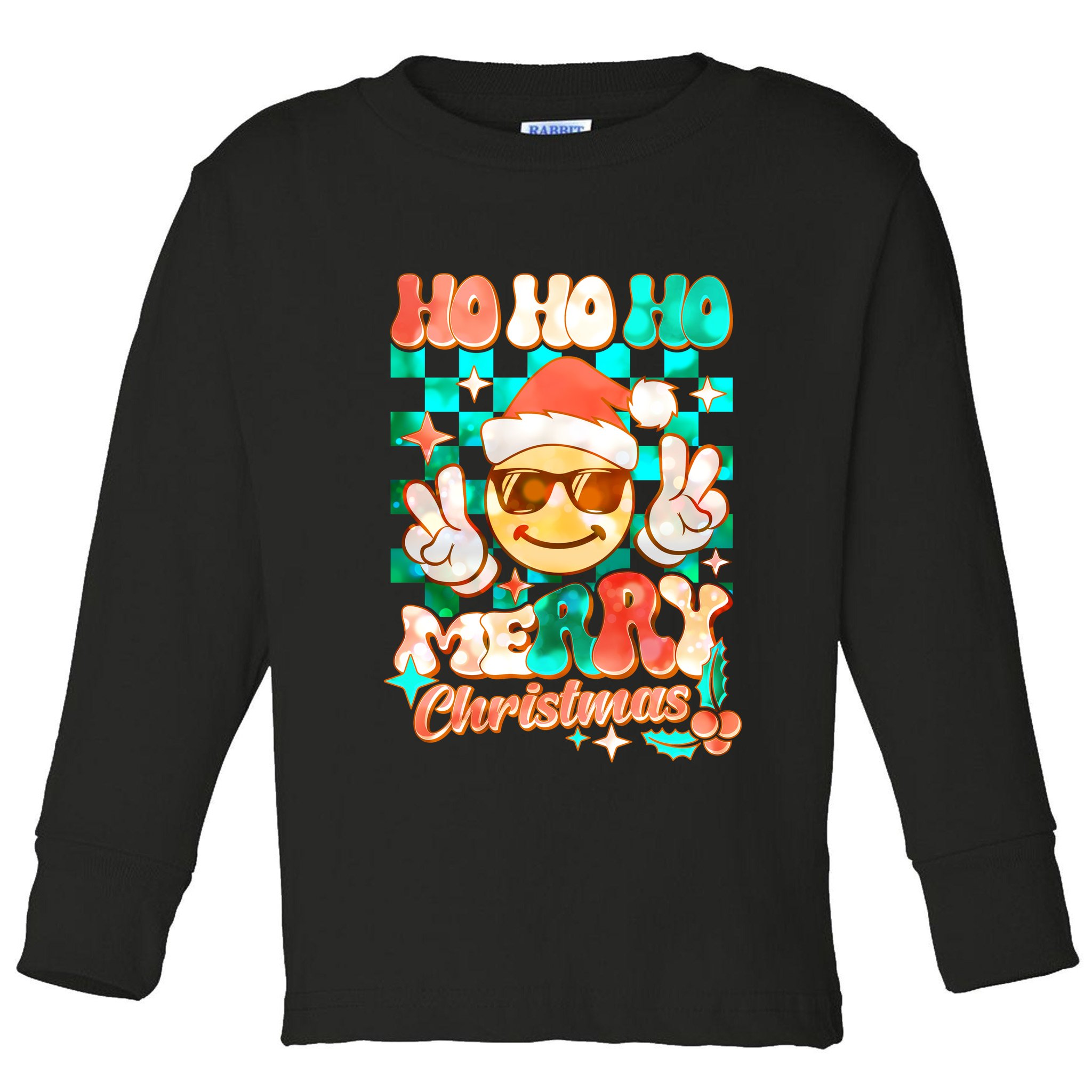 Retro Smiley Ho Ho Ho Merry Christmas Toddler Long Sleeve Shirt