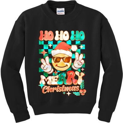 Retro Smiley Ho Ho Ho Merry Christmas Kids Sweatshirt