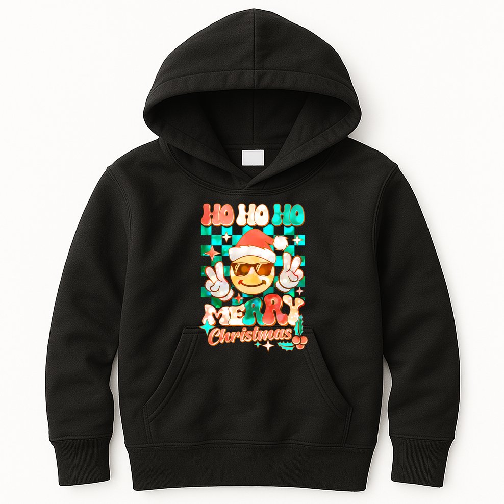 Retro Smiley Ho Ho Ho Merry Christmas Kids Hoodie