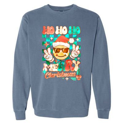 Retro Smiley Ho Ho Ho Merry Christmas Garment-Dyed Sweatshirt