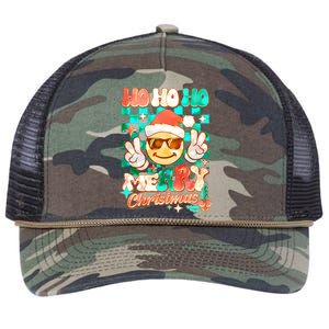 Retro Smiley Ho Ho Ho Merry Christmas Retro Rope Trucker Hat Cap