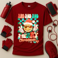 Retro Smiley Ho Ho Ho Merry Christmas Cooling Performance Crew T-Shirt