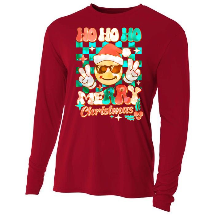 Retro Smiley Ho Ho Ho Merry Christmas Cooling Performance Long Sleeve Crew