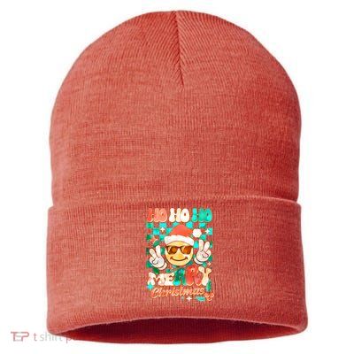 Retro Smiley Ho Ho Ho Merry Christmas Sustainable Knit Beanie