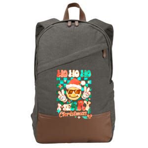 Retro Smiley Ho Ho Ho Merry Christmas Cotton Canvas Backpack