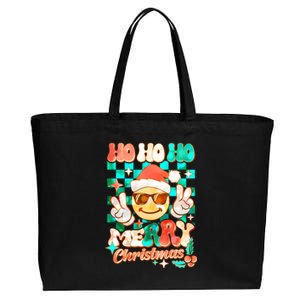 Retro Smiley Ho Ho Ho Merry Christmas Cotton Canvas Jumbo Tote