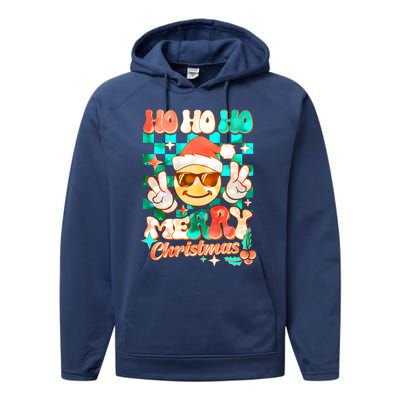 Retro Smiley Ho Ho Ho Merry Christmas Performance Fleece Hoodie