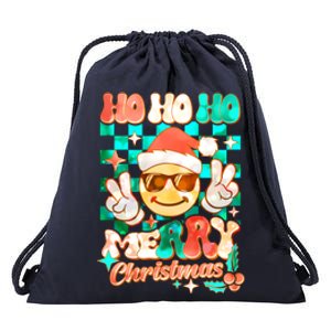 Retro Smiley Ho Ho Ho Merry Christmas Drawstring Bag