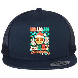 Retro Smiley Ho Ho Ho Merry Christmas Flat Bill Trucker Hat