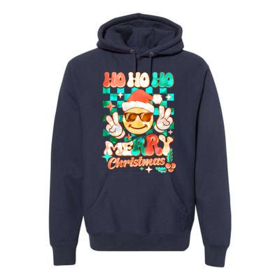 Retro Smiley Ho Ho Ho Merry Christmas Premium Hoodie