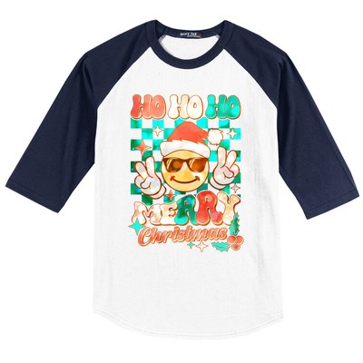 Retro Smiley Ho Ho Ho Merry Christmas Baseball Sleeve Shirt