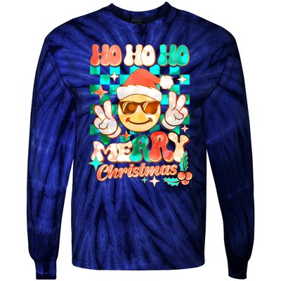 Retro Smiley Ho Ho Ho Merry Christmas Tie-Dye Long Sleeve Shirt