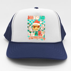 Retro Smiley Ho Ho Ho Merry Christmas Trucker Hat