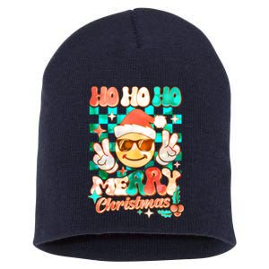 Retro Smiley Ho Ho Ho Merry Christmas Short Acrylic Beanie