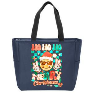 Retro Smiley Ho Ho Ho Merry Christmas Zip Tote Bag