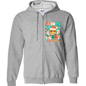 Retro Smiley Ho Ho Ho Merry Christmas Full Zip Hoodie