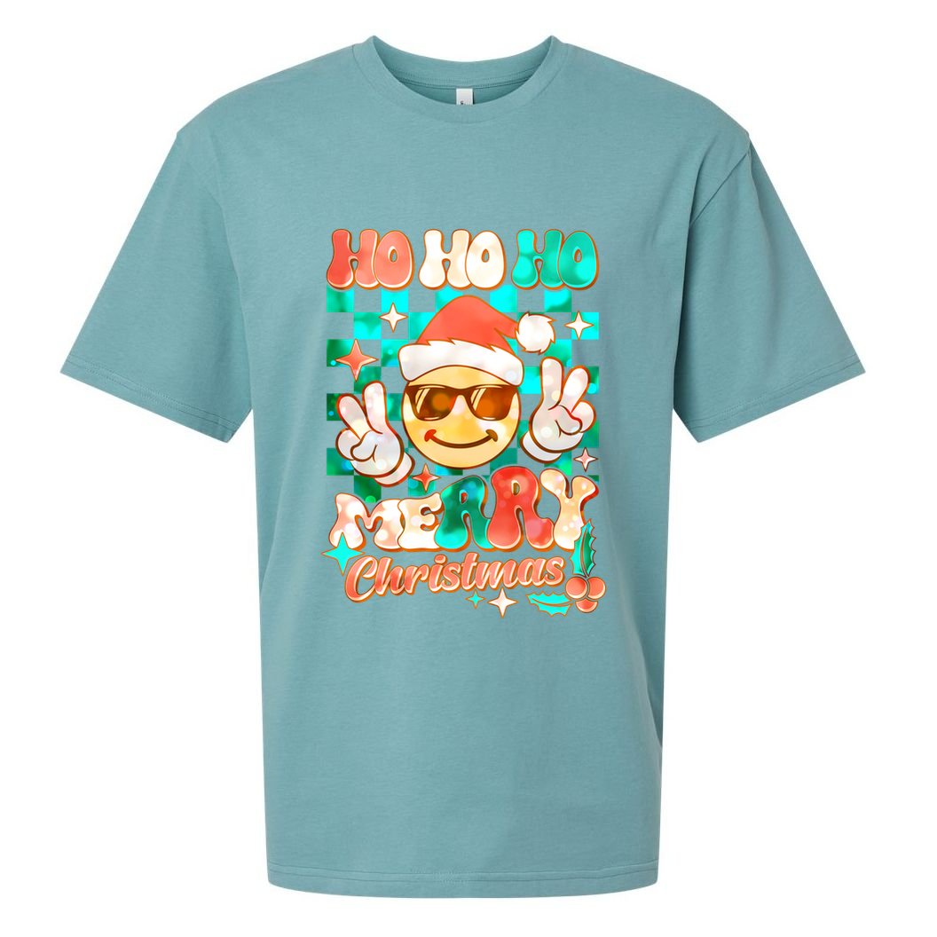 Retro Smiley Ho Ho Ho Merry Christmas Sueded Cloud Jersey T-Shirt