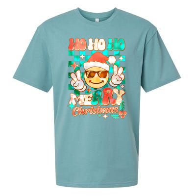 Retro Smiley Ho Ho Ho Merry Christmas Sueded Cloud Jersey T-Shirt