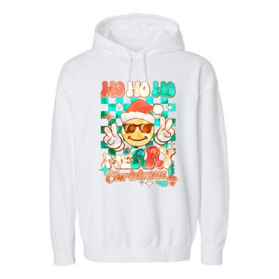 Retro Smiley Ho Ho Ho Merry Christmas Garment-Dyed Fleece Hoodie