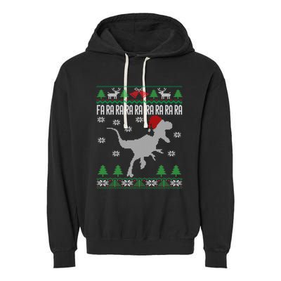 Raptor Santa Hat Velociraptor Dinosaur Lover Ugly Christmas Cool Gift Garment-Dyed Fleece Hoodie