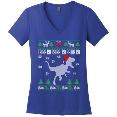 Raptor Santa Hat Velociraptor Dinosaur Lover Ugly Christmas Cool Gift Women's V-Neck T-Shirt